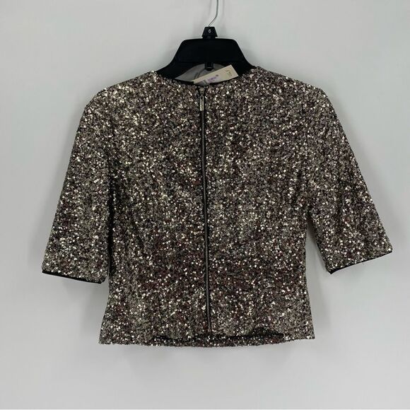 Eliza J Women’s Crew Neck Short Sleeve Cropped Sequin Blouse size 6 - Picture 3 of 3